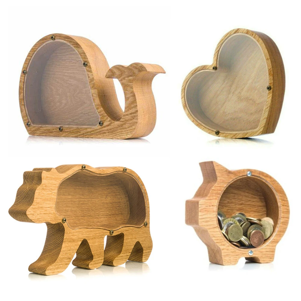 

Wooden Cartoon Piggy Bank Retro Animal Shape Alphabet Coin Storage Tank Desktop Ornament Nordic Art Piggy Bank Decor Crafts