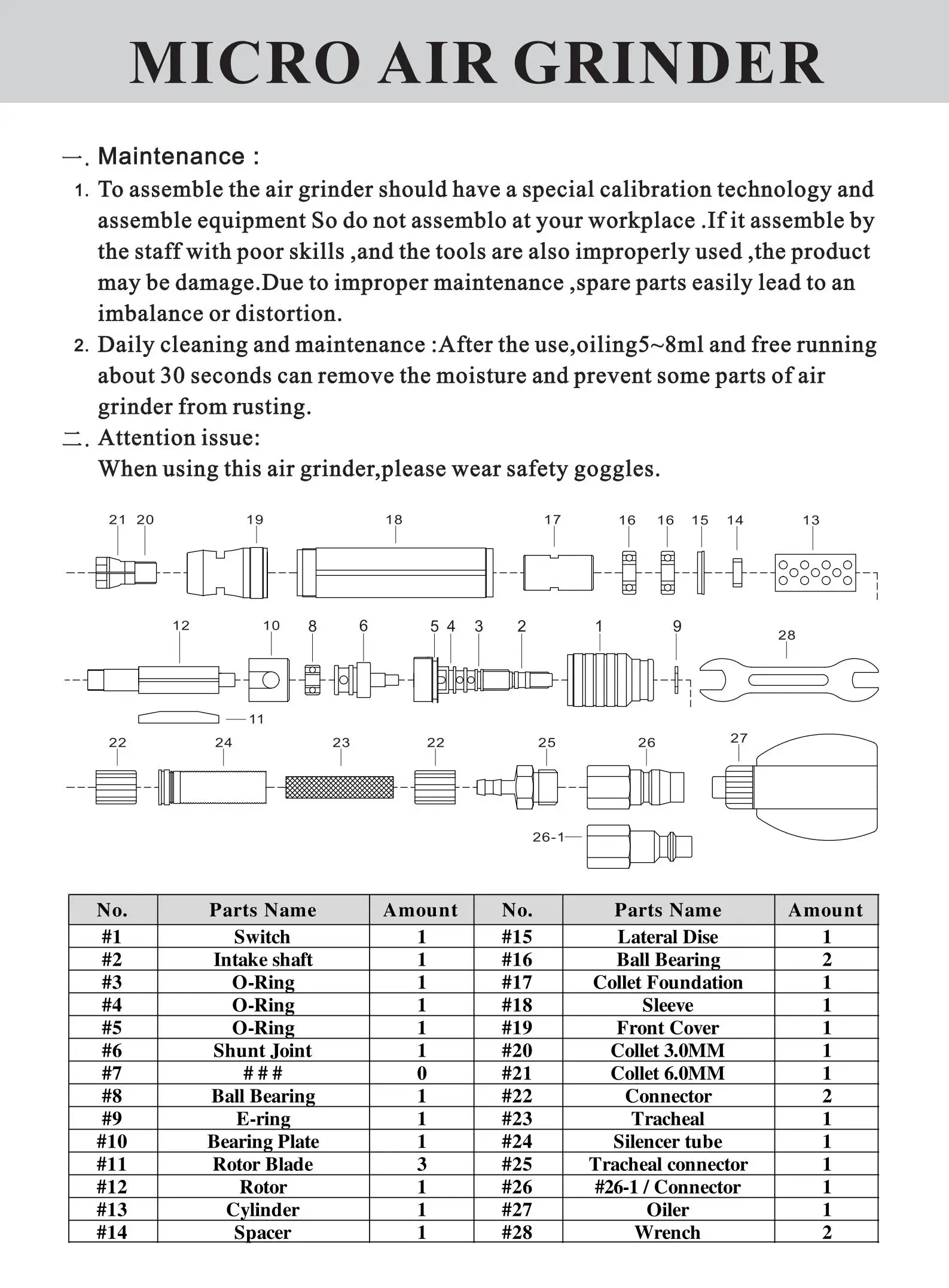 AG-636 #20＃21 Collet /  Micro Air grinder parts Made In Ta