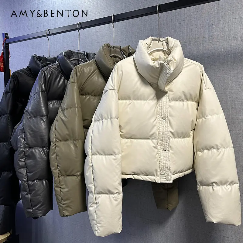 

White Duck Down Stand Collar Short Coat Slimming Korean Style Down Jacket Women's Winter New Loose Thick Bread Clothes