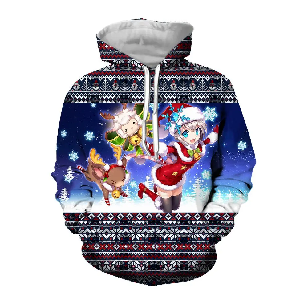 

Jumeast Santa Reindeer Men Hoodies Anime Gyaru Fashion Japanese Y2K Harajuku Hood Sweatshirt New Year Christmas Festival Clothes