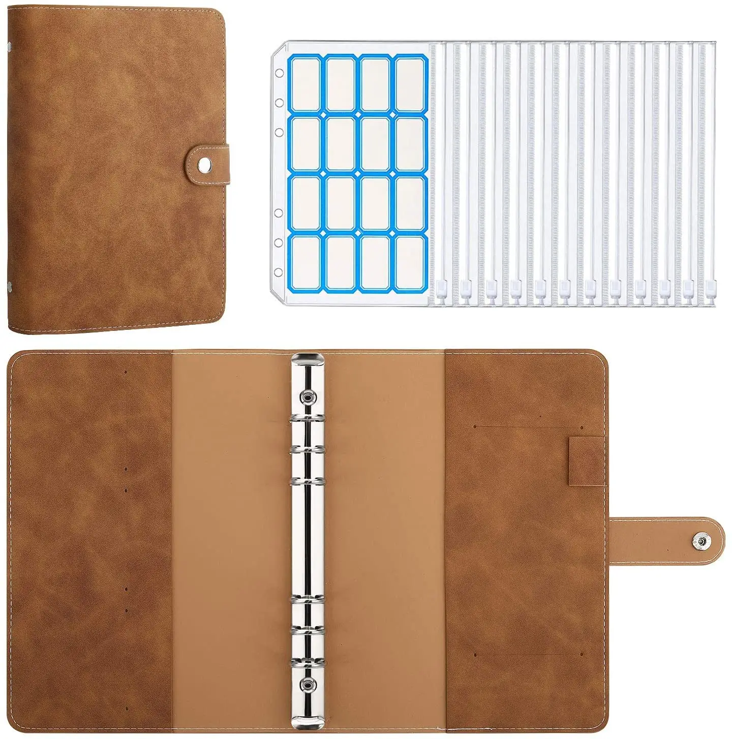 

A5 Budget Binder PU Leather Loose-Leaf Notebook Cover with 10-Pack Clear Plastic Binder Pockets Envelopes Budget Money System