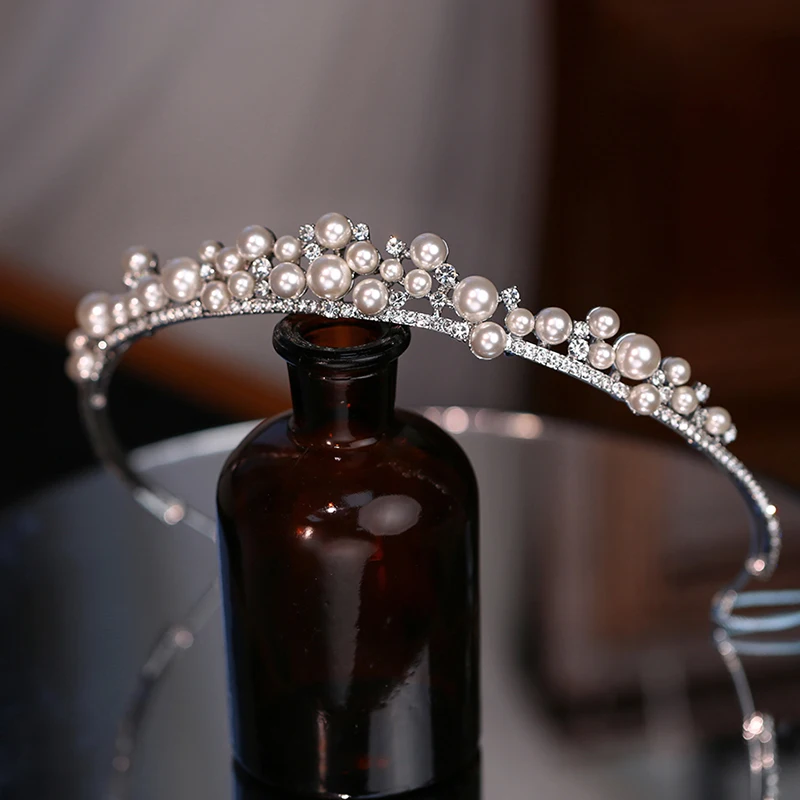 Тиары с жемчужинами в Корейском стиле свадебные блестящие головные уборы для