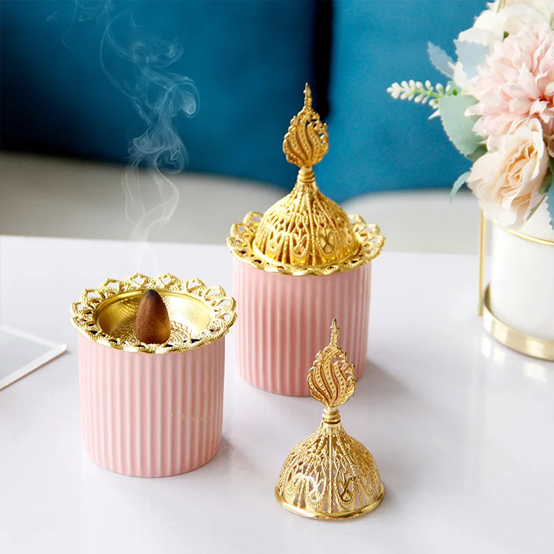 

Ceramic Perfume Burner Pink Color Essential Oil Burner Moroccan Incense Burners Luxury Home Decoration Accessories
