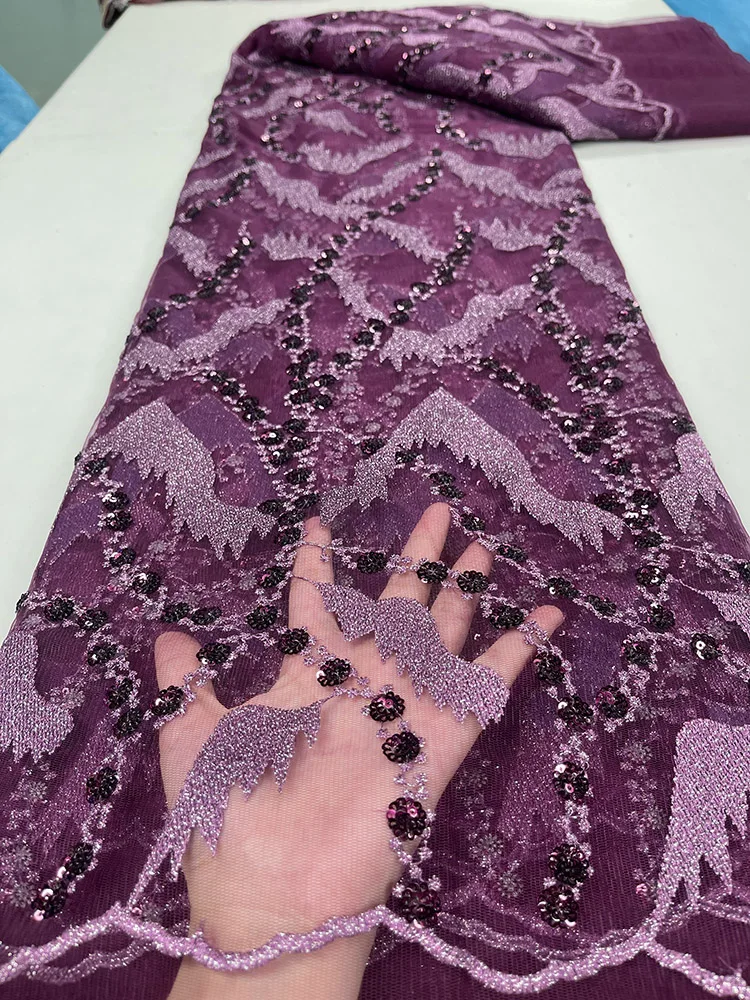 

Благородная фиолетовая французская справочная информация 2023, Высококачественная нигерийская Ткань 5 ярдов, африканская Тюлевая кружевная ткань для пошива вечерних платьев