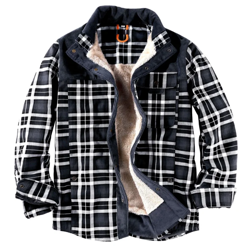 

Men Flannel Shirts Men's Classic Plaid Long Sleeve Buttons Camping Warm Lining Fleece Thick Cotton Winter Shirt Jacket 2022 New