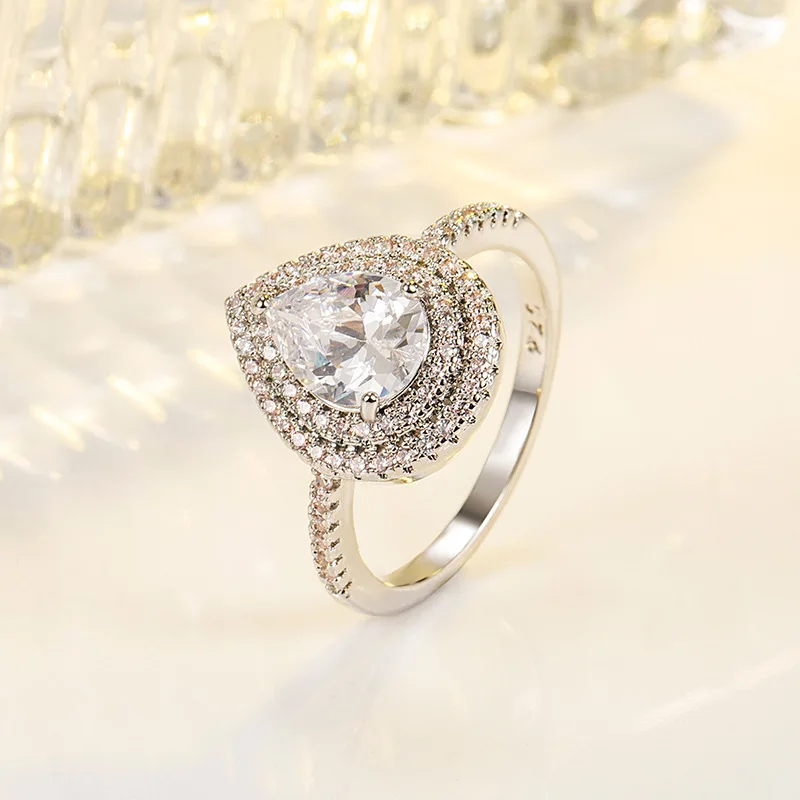 

Genuine 925 Sterling Silver 2 Carats Diamond Ring Females Origin Wedding Bands Engagement Diamond Jewelry Gemstone Rings Women