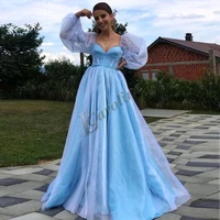 caroline long mixed color a line evening dress 2022 sweetheart puffy sleeves simple formal prom gowns party vestidos custom made