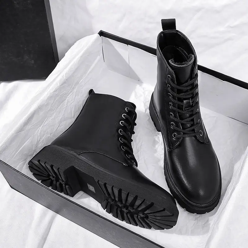 

Women's Autumn2021 Fashion Zipper Round Toe Cute Short Leather Boots Woman Casual Platform Goth Shoes Motorcycle