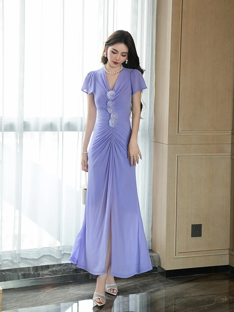 Новое летнее женское французское плиссированное платье с высокой талией и