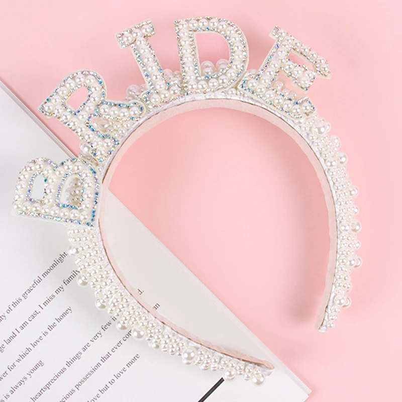 

Bride Pearl Headband Bridal Shower Decoration Bride to be Crown Wedding Party Photo Props Bachelorette Hen Party Supplies