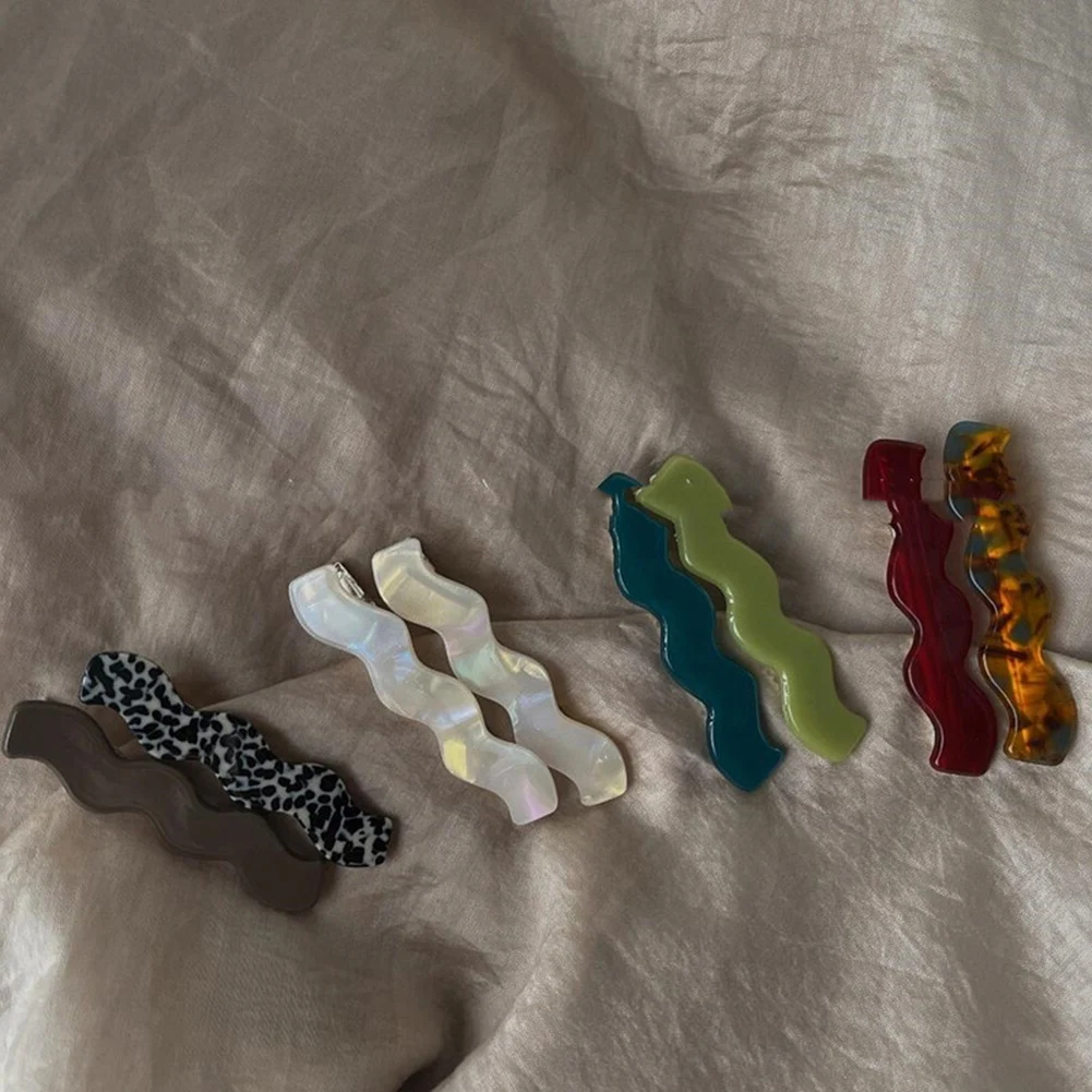 

2PCS Ins New Wave Acetate Hair Clips Tortoiseshell Plain Color Side Pins Hair Accessories Geometric Small Barrettes for Women