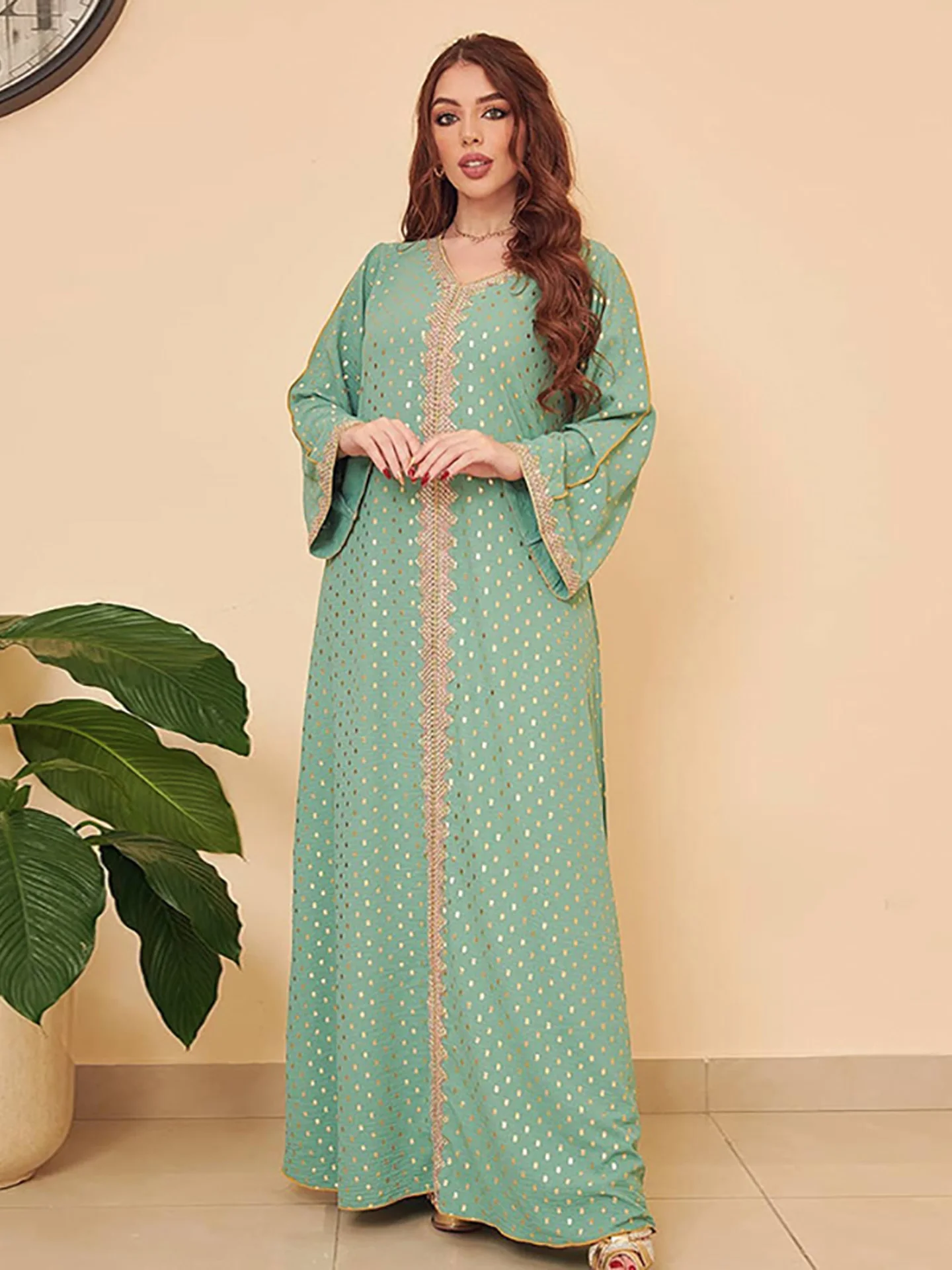 Gold Stamping Jalabiya Kaftan Dress for Women Dubai Crinkled Crepe Fabric Casual Modest Robe Muslim Arab Moroccan Caftan Party