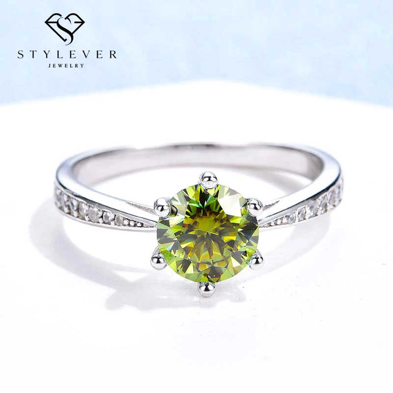 

Stylever Olive Green Moissanite Diamond Gemstone Rings for Women 925 Sterling Silver Wedding Band Solitaire Luxury Fine Jewelry