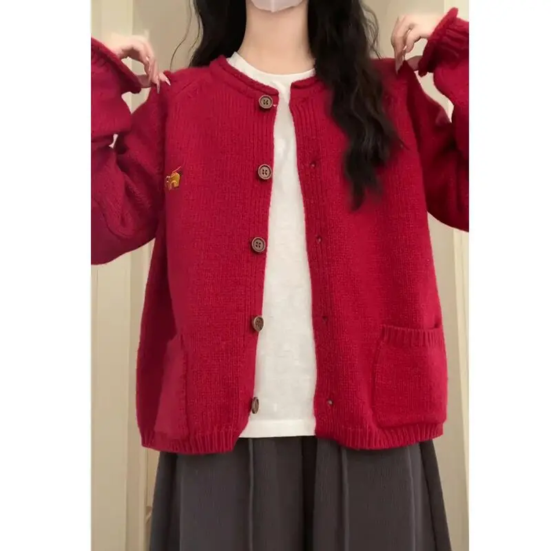 Женский трикотажный кардиган в японском стиле ретро свободный мягкий