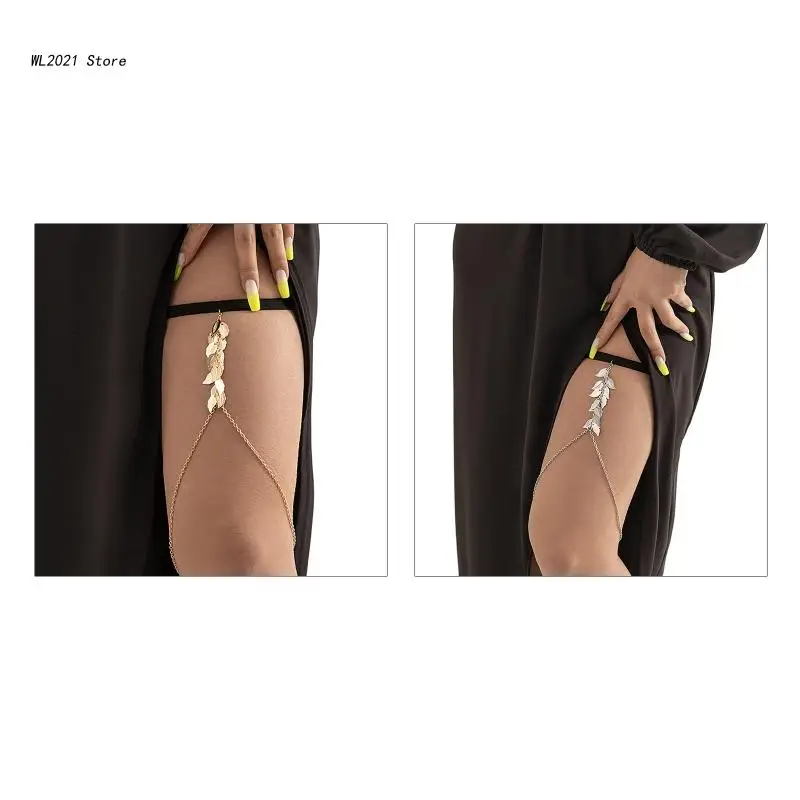 

Подвязка для ног в стиле панк, длинная подвязка с листьями и кисточками, эластичная Сексуальная цепочка для тела, Ювелирное Украшение для но...