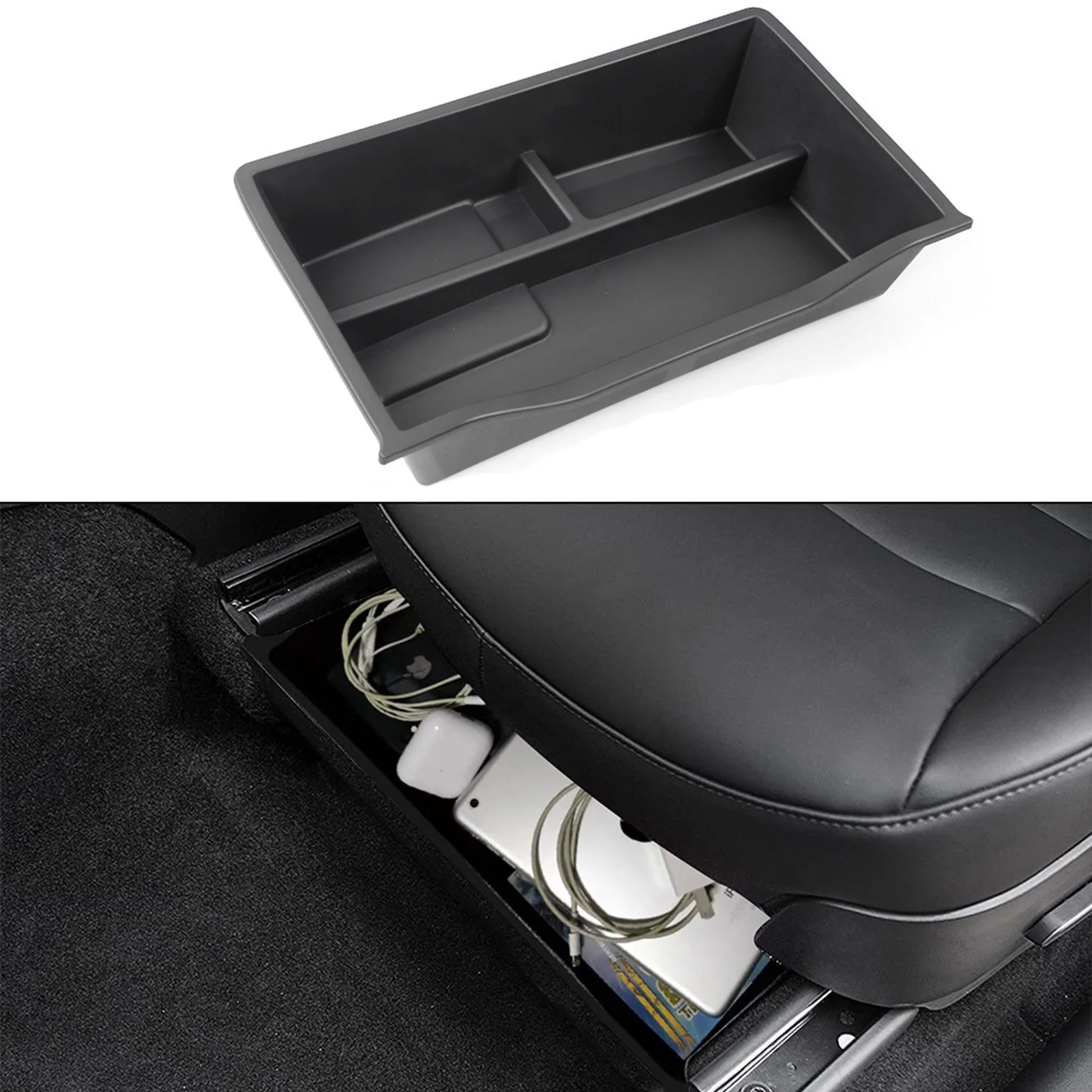 

Car Under Seat Central Armrest Storage Box Organizer Center Console Case Holder Tray For Model Y 2020/2021 Interior Accessories