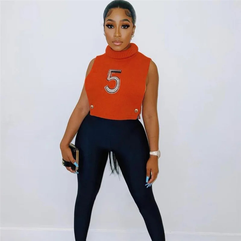 

Women's Short Top Y2K Fashion Hedging Knitted Collar High-neck Tops Sleeveless Loose Hollow Slits Sexy Top Street Style