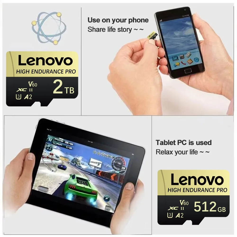 Фото Карта памяти Lenovo SD Micro 512 ГБ, игровая SD-карта 256 ГБ, Micro TF SD-карта 128 ГБ, 64 ГБ, TF-карта для видео, для камер и устройств видеонаблюдения №4