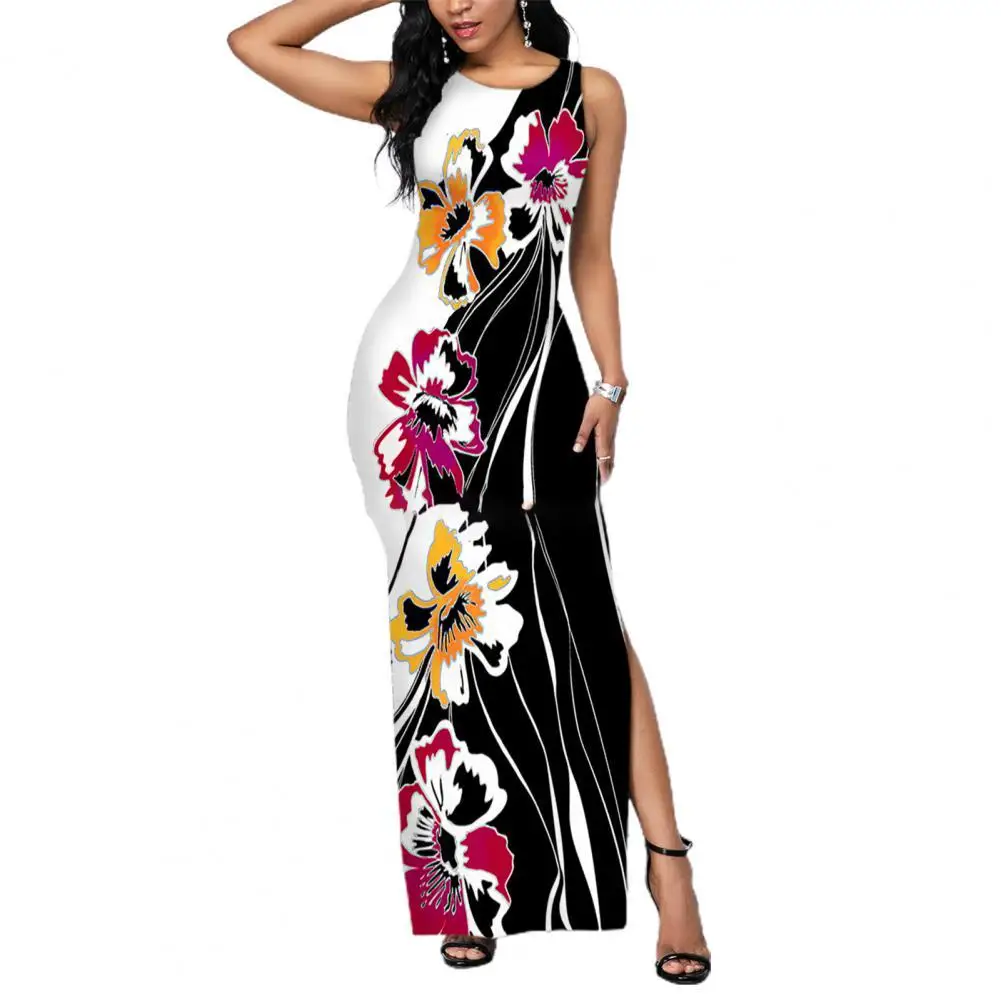 

Lady Maxi Dress Sleeveless Side Slit Long Women Printed Long Bodycon Dresses for Women 2022 Nightclub