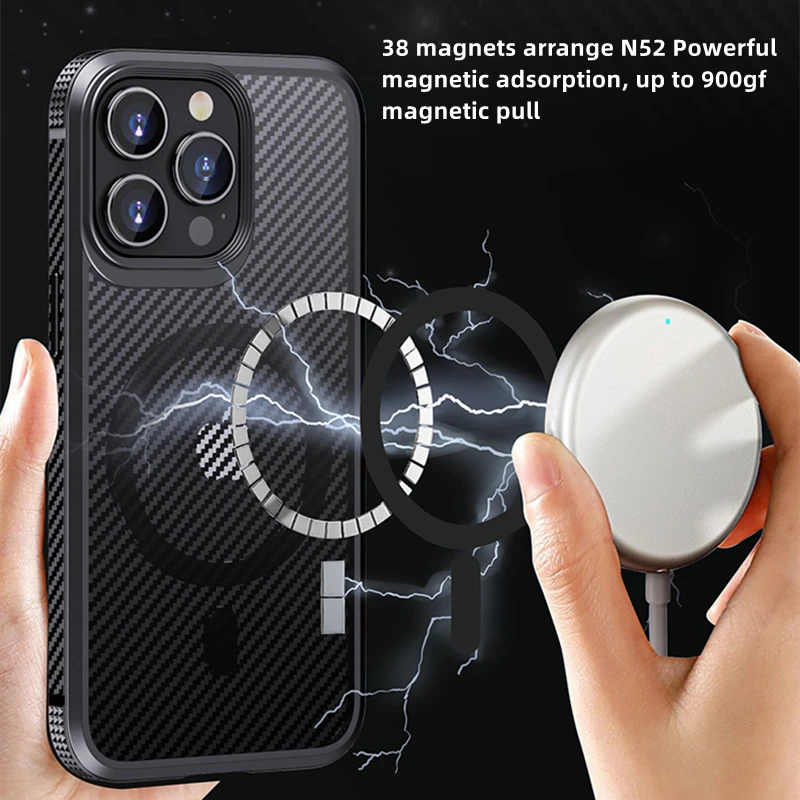 IPAKY for iPhone 14 Magnetic Case 14 Pro 14 Plus Carbon Fiber Anti-fingerprints Translucent Case for iPhone 14 Pro Max Case