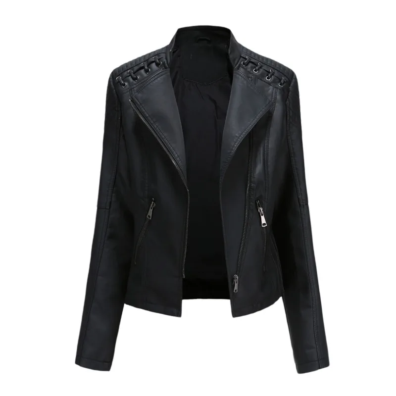 Spring Autumn Women Faux Leather Jacket Short Zipper Basic Biker Coat Ladies Turndown Collar Motorcycle Jackets Loose Outerwear