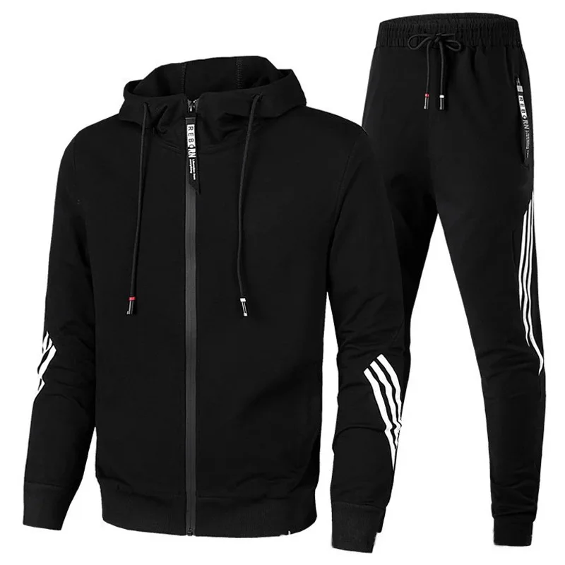 

2 Pcs/Set Men's Casual Tracksuit Hoodies Zip-Up Sweatshirts and Jogger Pants Sportive Sweatsuits 2021AW Male Clothing
