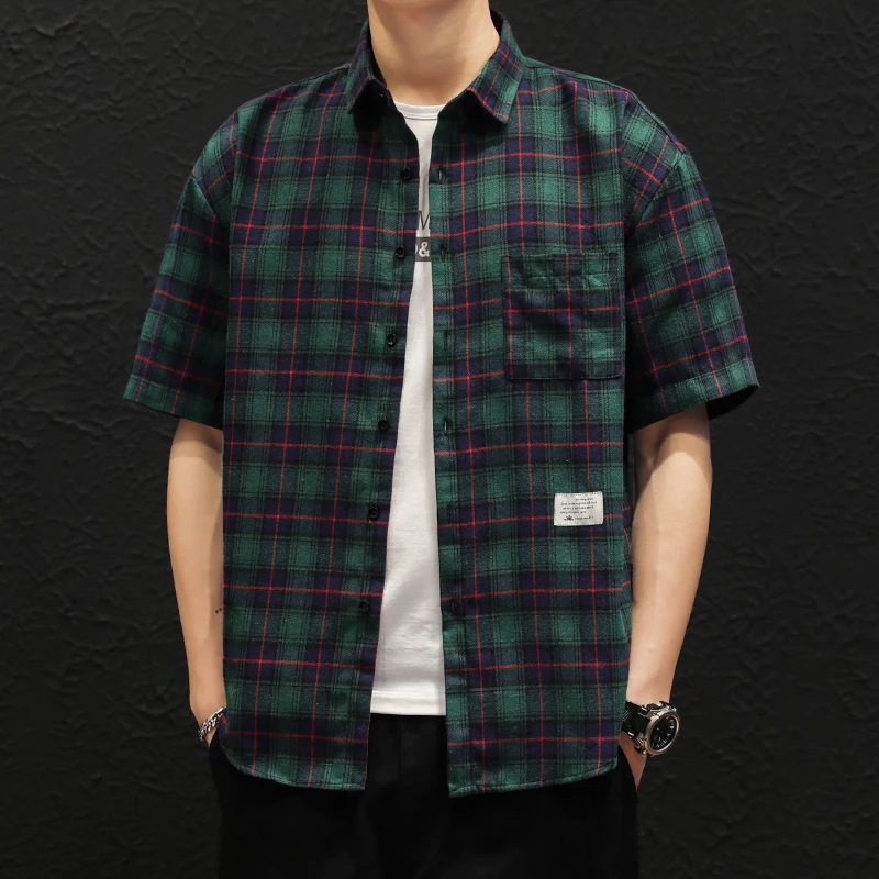 2022 Men Fashion Shirts Plaid Summer Shirts Short Sleeves Casual Camisa Masculina Ropa Hombre Shirts for Men Shirts Blouses