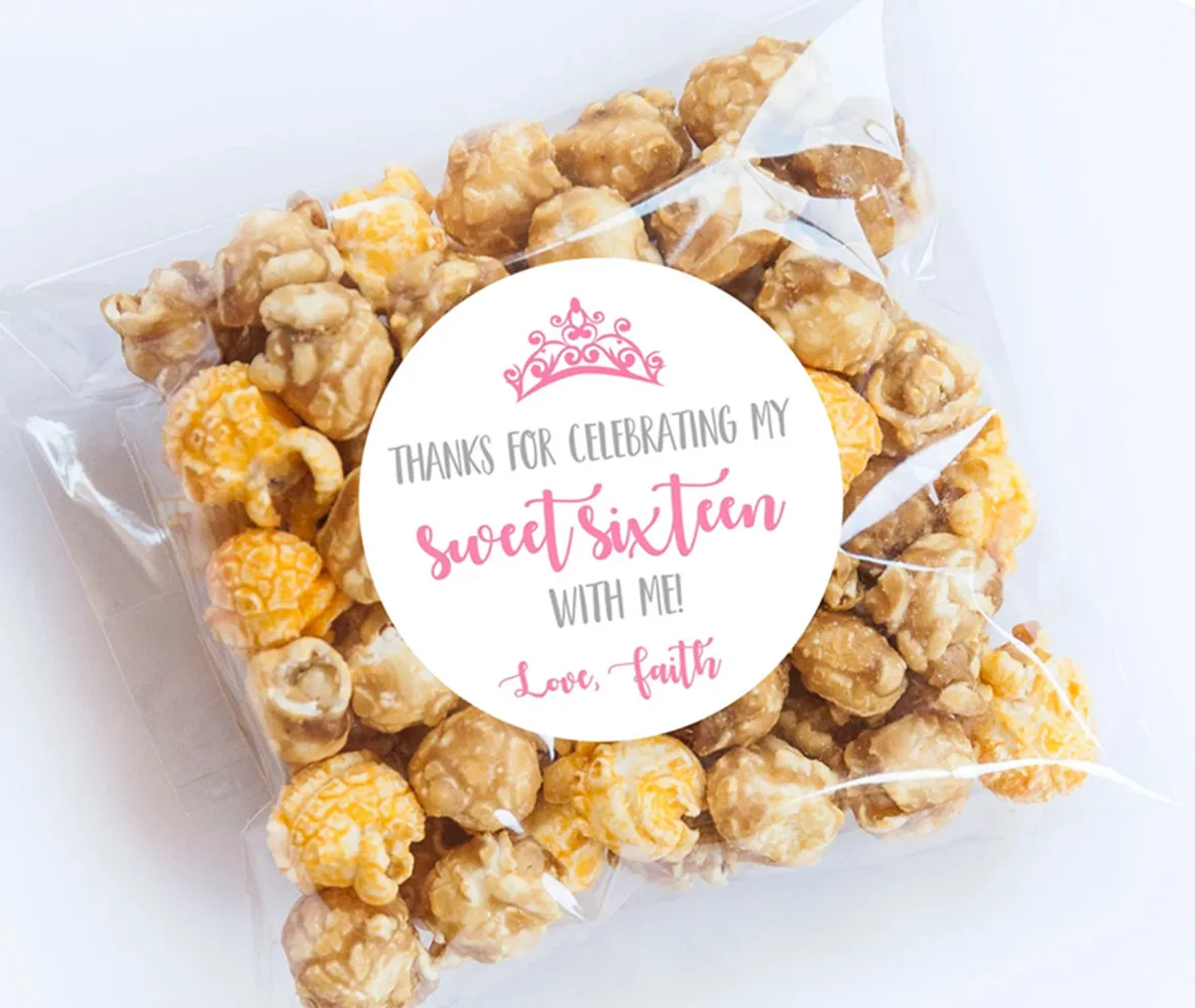 

25PCS Sweet 16 Birthday Stickers, Celebrating with Me, Sixteenth Birthday, Favor Stickers, Tiara, Princess Party Favor Bags