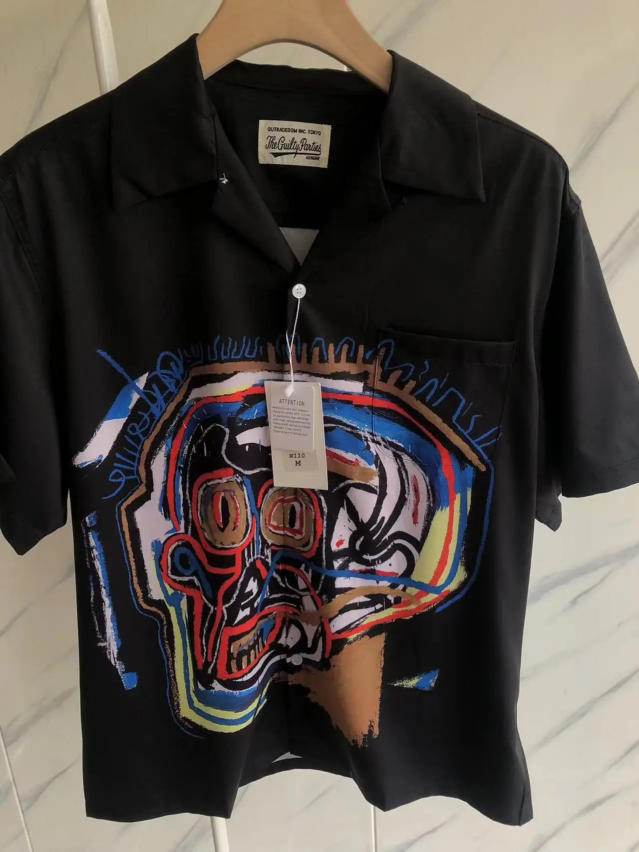 

High quality 1:1 Black Graffiti Printing Wacko Maria Shirts Men Women Loose Hawaii Beach Style Lapel Shirt Top