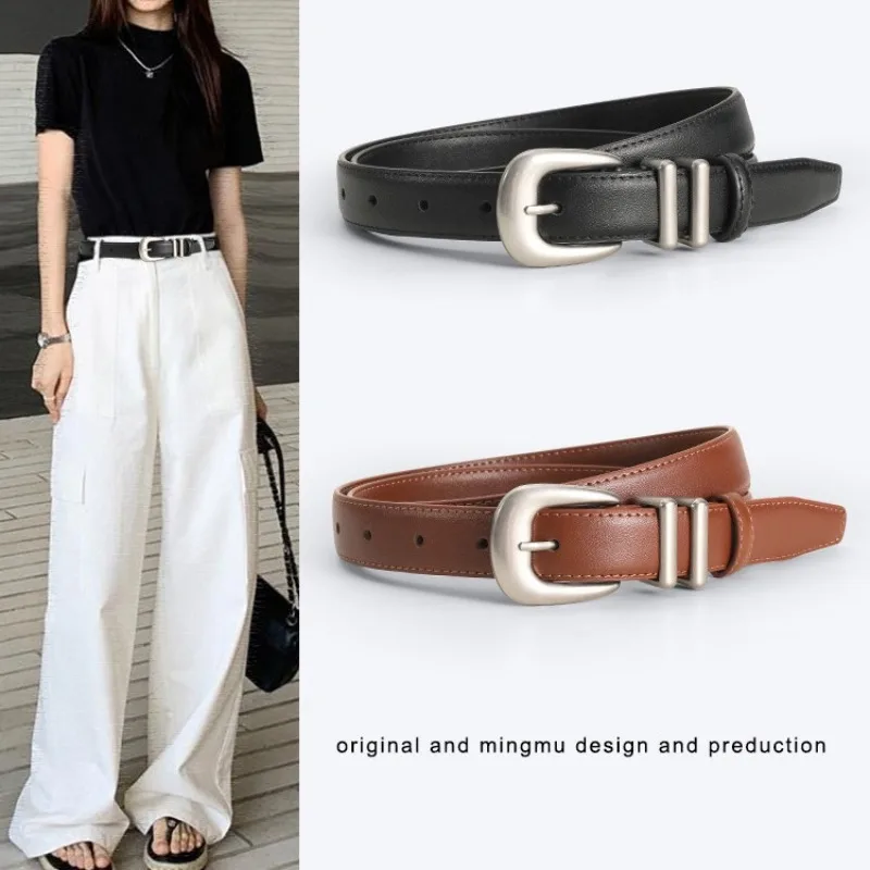 Роскошный тонкий ремень с кожаной пряжкой для женщин простая корейская версия