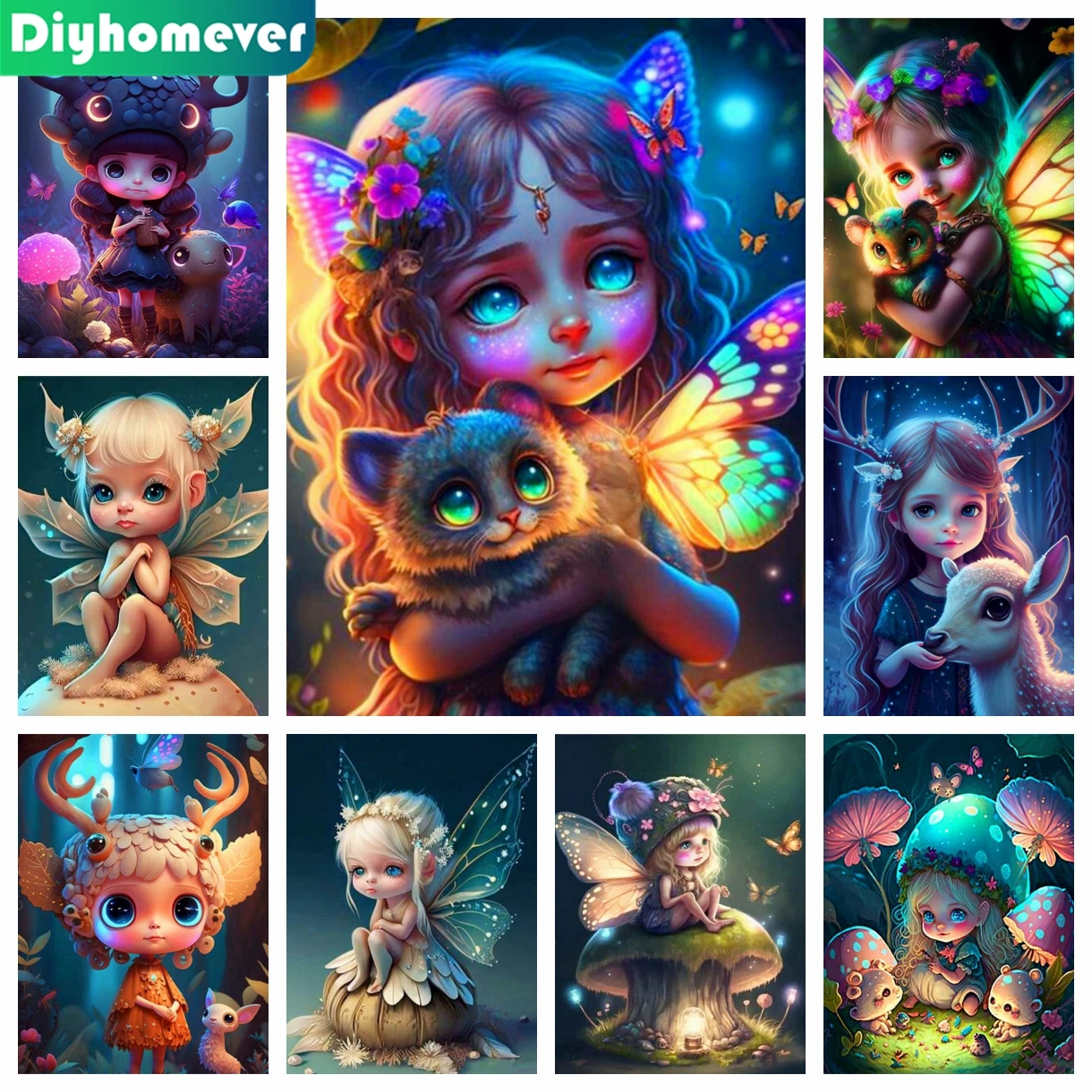 

Beautiful Elf Girl 5D DIY Diamond Painting Mosaic Cartoon Fairy Rhinestone Cross Stitch Handicrafts Home Decor Children's Gifts