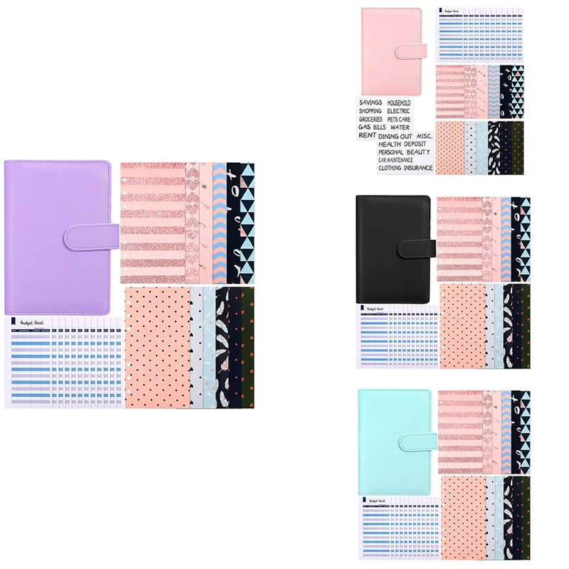 

A6 PU Leather Notebook Binder 12 Piece Budget Envelopes Cash Planner Organizer 12 Pieces 6 Holes Expense Budget Sheets