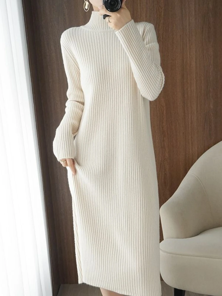 Купи Casual Aesthetic Maxi Sweater Dress for Women Winter Loose Woman Robe Long Vintage Dresses Knitted Bodycon Korean Fashion White за 766 рублей в магазине AliExpress