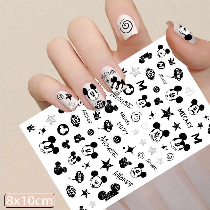 

Disney Black White Mickey Nail Stickers 3D Cartoon Nail Art Decals Nail Supplies DIY Stitch Anime Sliders Nail Art Decoration