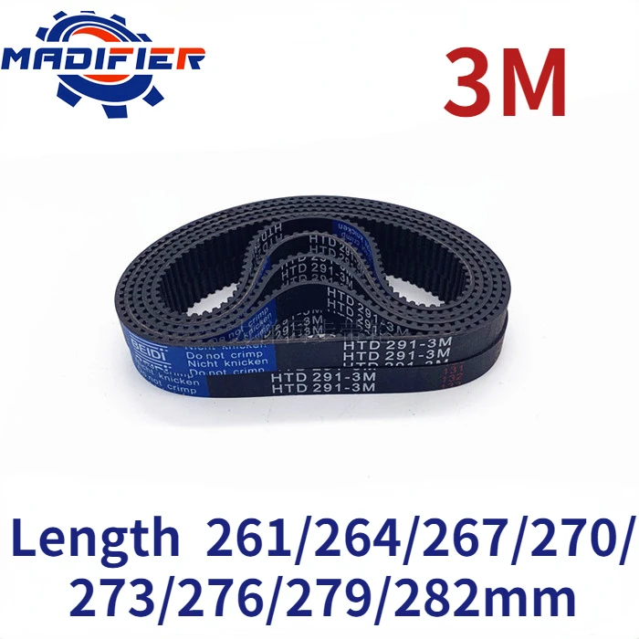 Резиновый Ремень ГРМ HTD3M, длина 261/264/267/270/273/276/279/282 мм, подходит для колеса с широким шагом 10/15 мм, 3 мм