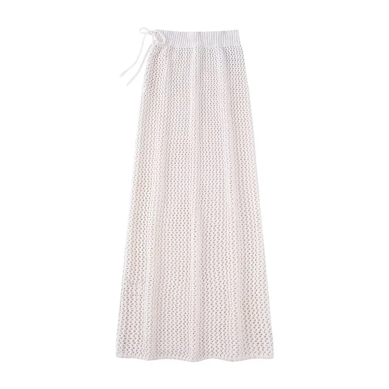 

TRAF 2023 Crocheted Skirt For Women White Mid-Rise With Elastic Waistband Beach Skirt Summer Fashion Ties At Side Sweet Skirt
