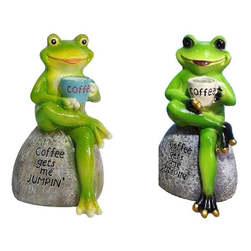 

Frog Garden Statue Outdoor Animal Design Statuary Green Sitting Frog Drinking Coffee Stone Garden Statue For Home