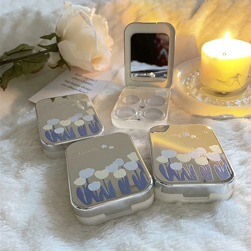 

Contact Lens Box Purple Tulip Portable Mirror Companion Box Travel Easy Carry Storage Container Colored Contact Lens Case