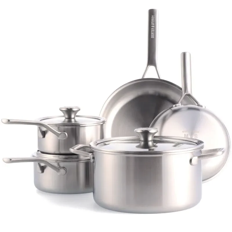 

8 Piece Stainless Steel Cookware Set, Silver, Oven Safe Cooking Pot Sets for Effortless Cooking