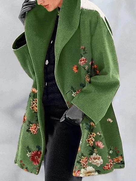 Slim Fit Wool Jacket Green Collar College Print Lapel Jacket