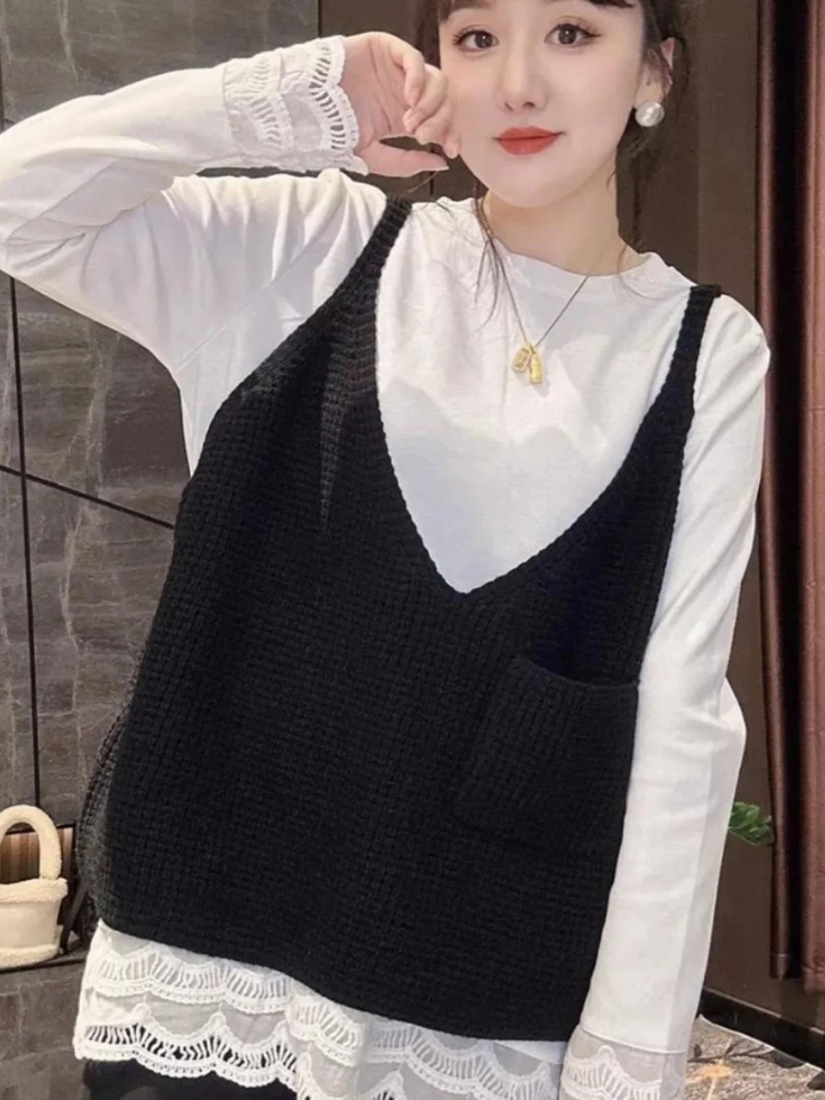 Большие размеры 2024 осенне-зимний новый жилет с v-образным вырезом и одним