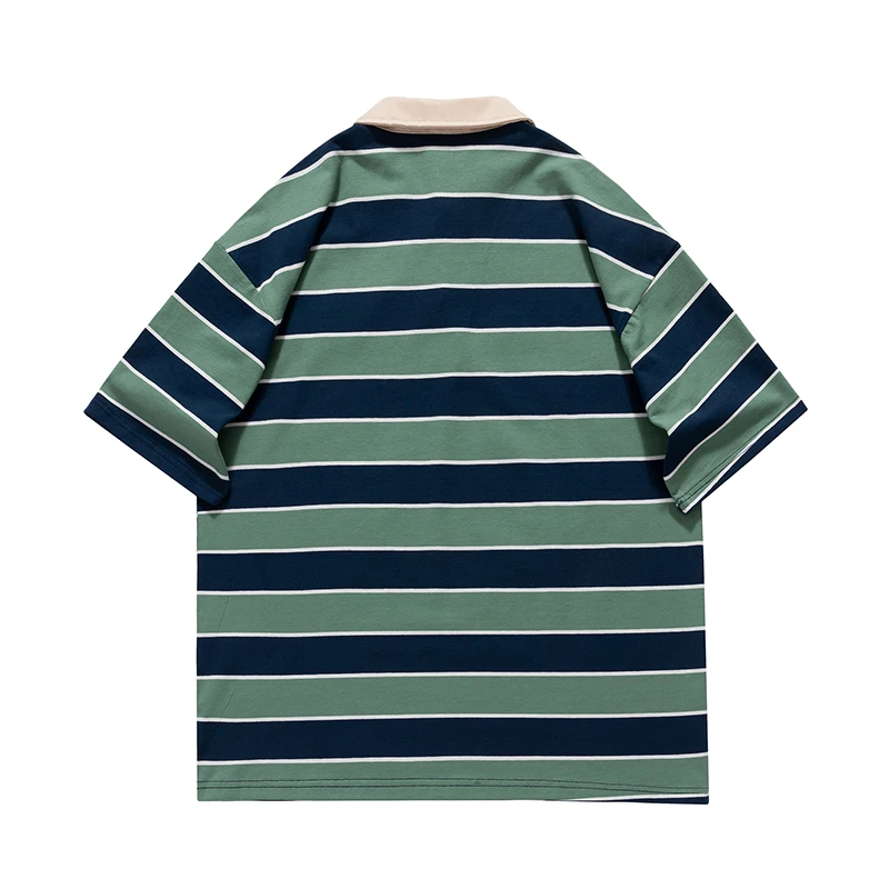 T Shirt For Men Summer Classic Fashion Vintage Stripe Embroidered Logo Cotton Casual Lapel Short Sleeve Polo