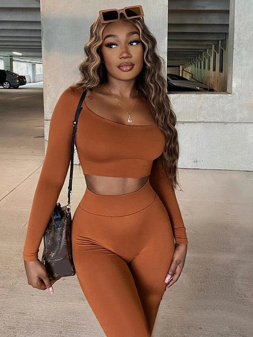 

Classic Two Piece Set Women Autumn Low Neck Crop Tops+Skinny Pencil Pants Casual Daily Matching Slim Outfit Female Clothes