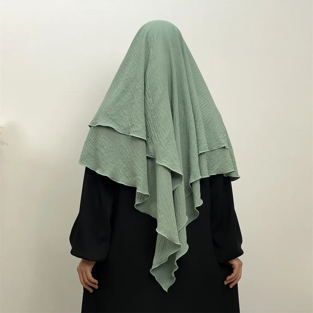 Дубай Турция Eid Hijab 2 слоя Женский мусульманский шарф головной платок Рамадан