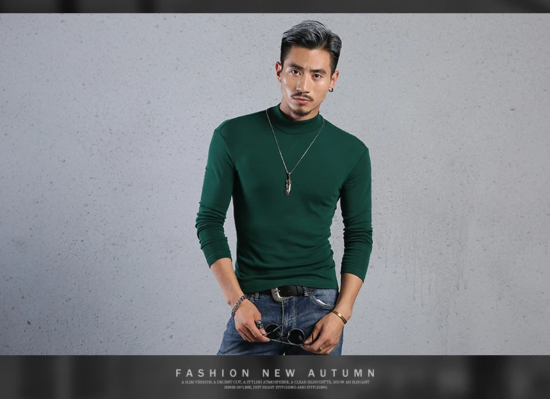 

J9421 Men's spring pure cotton semi high collar bottomed shirt