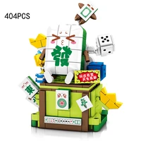 creative chinese mahjong cartoon figures block box model building bricks educational toys with bracket collection for gifts