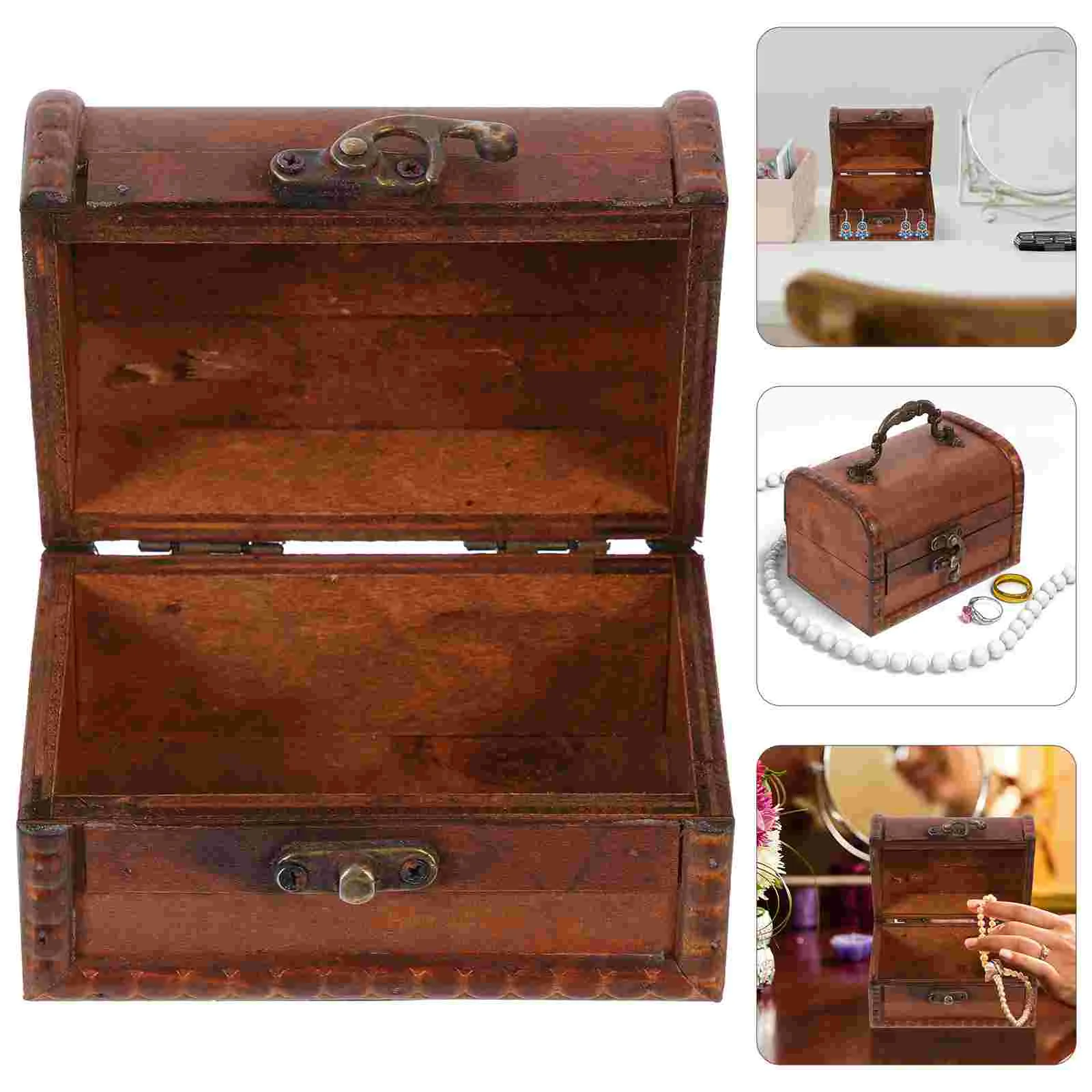 

Box Storage Case Treasure Jewelry Container Trinket Decorative Wooden Dorm Bed Sundries Vintage Boxes Pirate Retro Wood