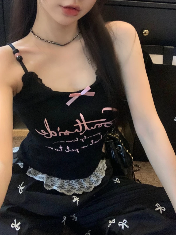 Женский Кружевной укороченный топ повседневный облегающий черный с принтом в