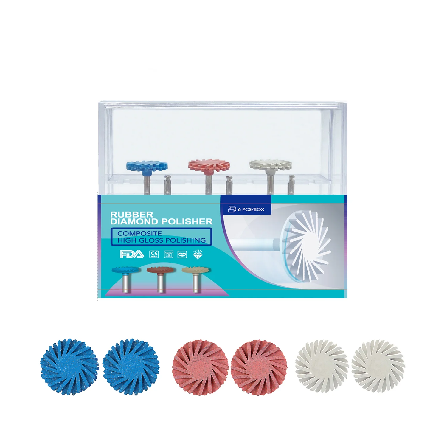 

6pcs/Set Dental Composite Resin Polishing Disc Polishe Wheels Brush Rubber Disc Kit Spiral Suitale for Tooth Polisher Diamond