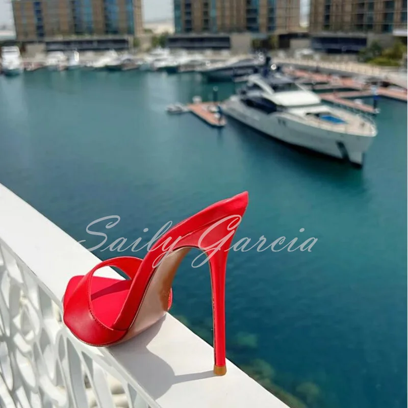 Red Pointed Toe Stiletto Heel Slippers Sexy Solid Slip-on Thin High Heel Sandals Women Dress Shoes Green Outdoor Size 46